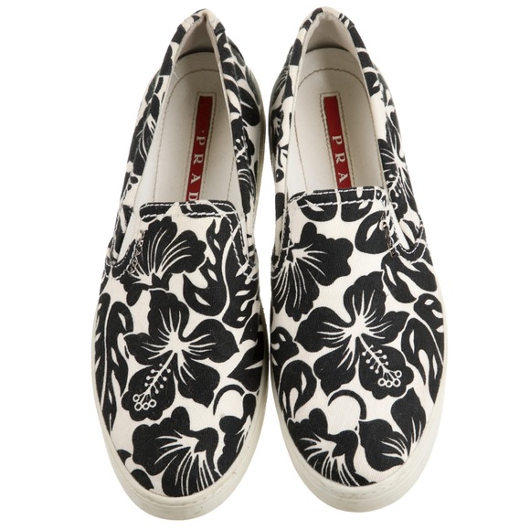 Prada Slip On Round Toe Tropical Print Sneakers - Picture 4 of 5